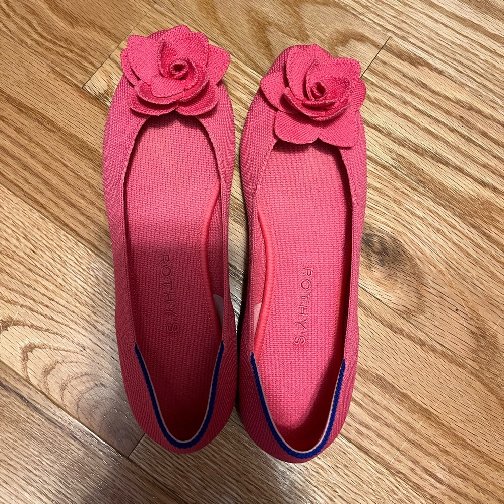 Rothy's Pink Flats with Floral Embellishment